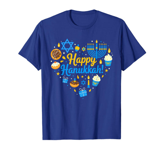 Happy Hanukkah Heart Dreidel Jewish Menorah Chanukah Pajamas T-Shirt