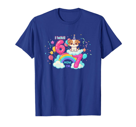 I was 6 Now I'm 7 Kawaii Dog 7th Birthday Funny 67 Meme Kids T-Shirt