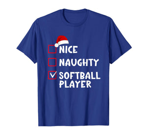 Nice Naughty Softball Player Funny Christmas List T-Shirt