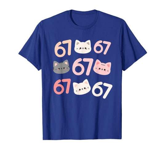 67 and Cats Funny Trendy Six Seven Meme Cute Animal T-Shirt