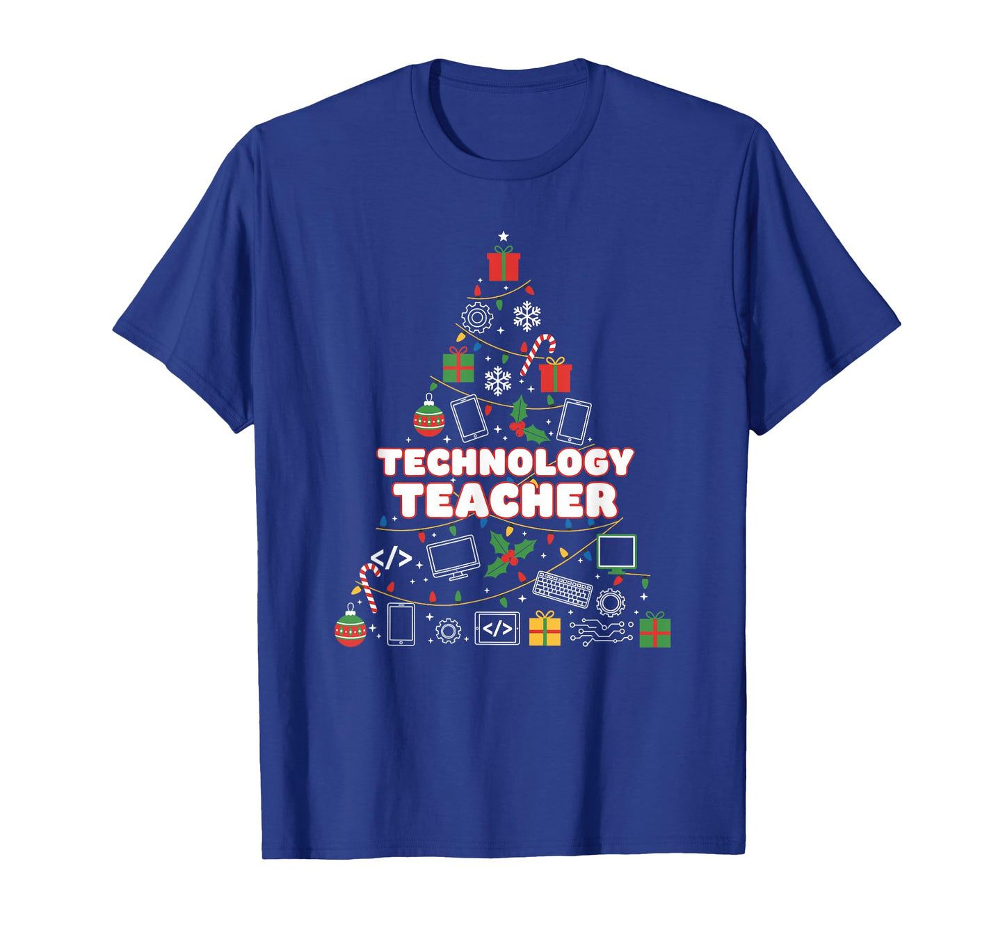 Funny Technology Teacher Christmas Tree Lights Womens Mens T-Shirt