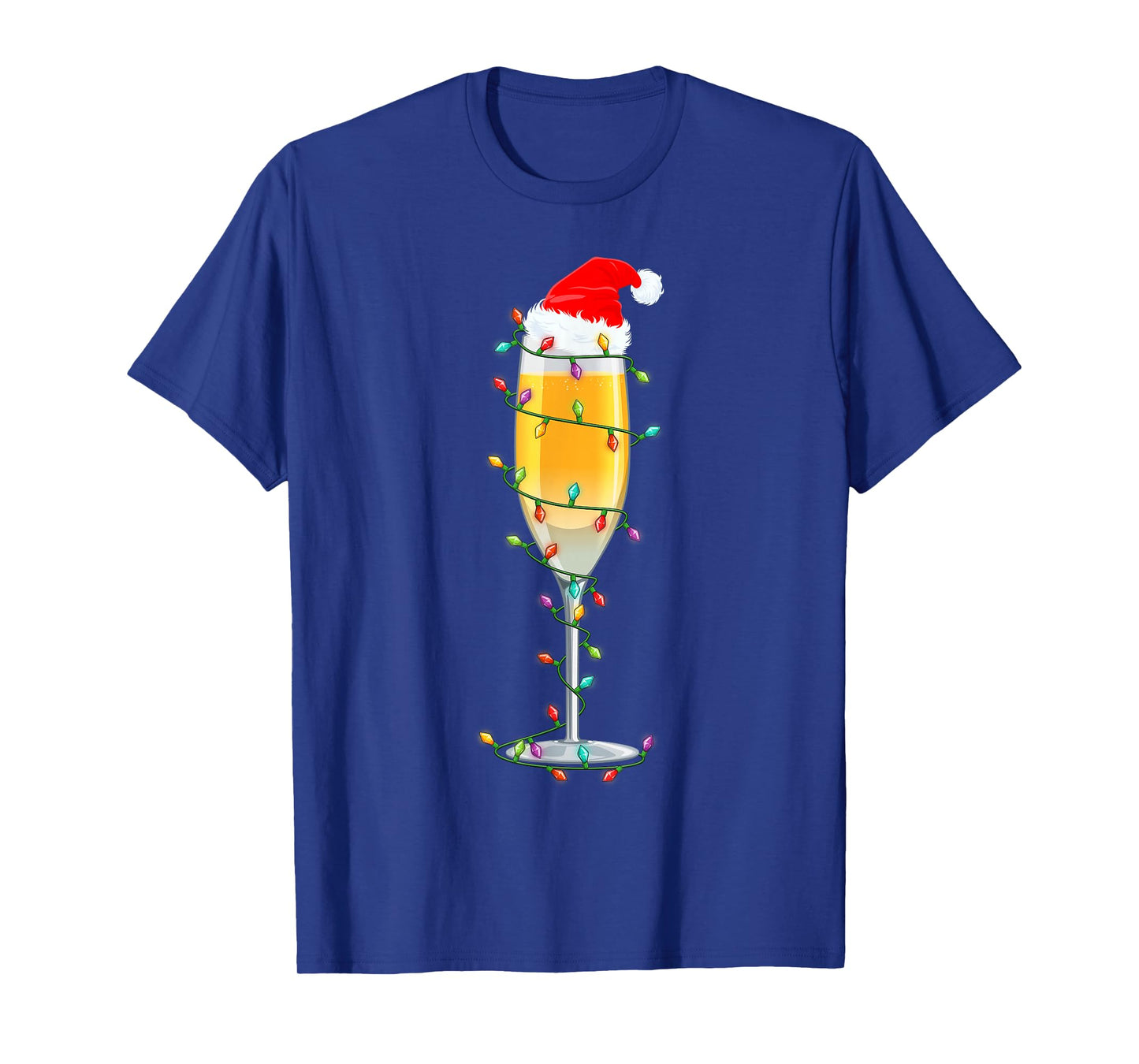 Glass of Champagne Santa Hat Xmas Lights Merry Christmas PJS T-Shirt