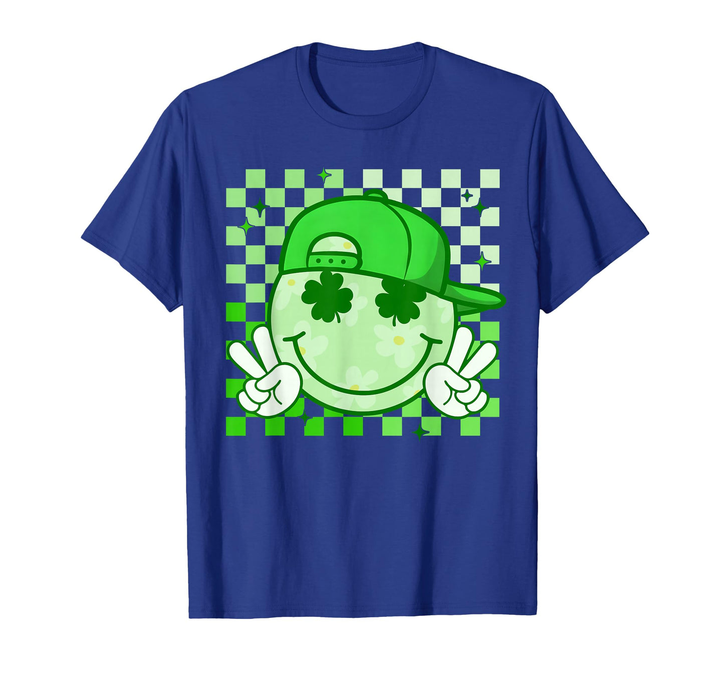 St Patricks Day Groovy Shamrock Smile Face Funny Men Kids T-Shirt