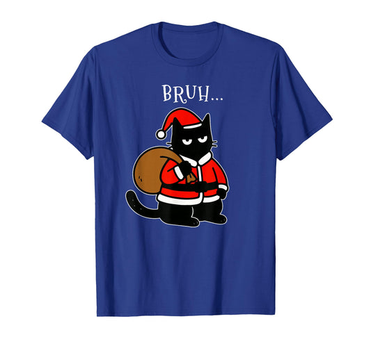 Funny Black Cat Santa Bruh Christmas Kitty Xmas Cat Lovers T-Shirt