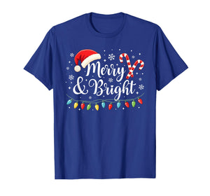 Merry and Bright Lights Red Santa Hat Xmas Family Men Women T-Shirt