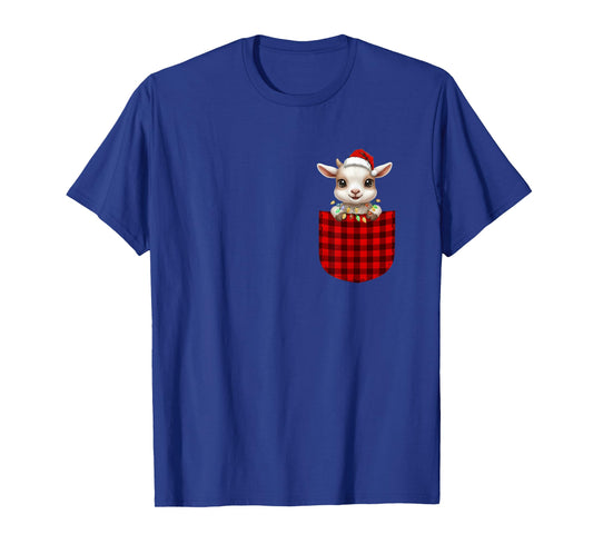 Goat Buffalo Red Plaid Pocket Christmas Funny Men Women T-Shirt