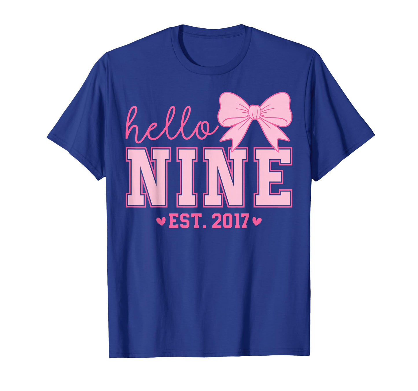 Hello Nine Est 2017 Coquette Bow 9th Birthday Girl T-Shirt