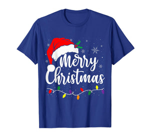 Merry Christmas Lights Red Santa Hat Xmas Family Men Women T-Shirt