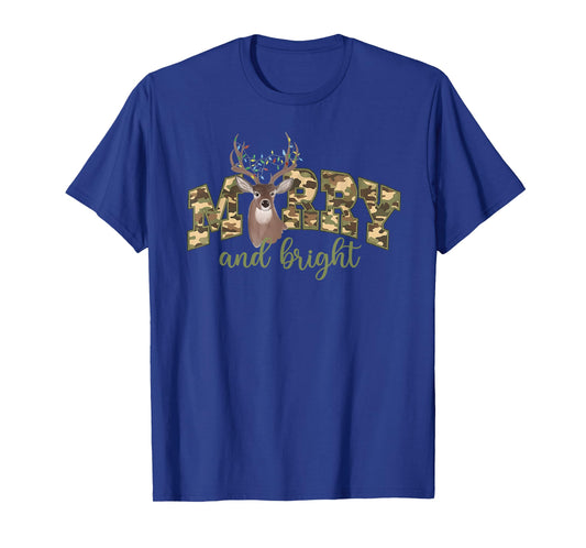 Camo Deer Hunting Christmas Merry & Bright Outdoor Hunter T-Shirt