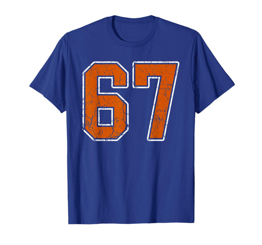 Grunge Burnt Orange and White #67 Sports Jersey Number 67 T-Shirt