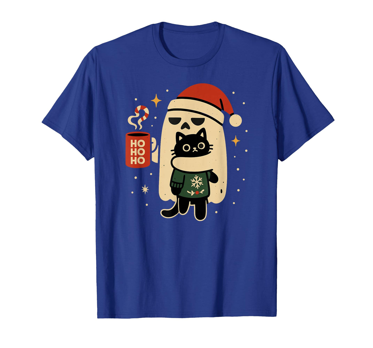 Gothic Christmas Cat and Ghost Festive Fun T-Shirt