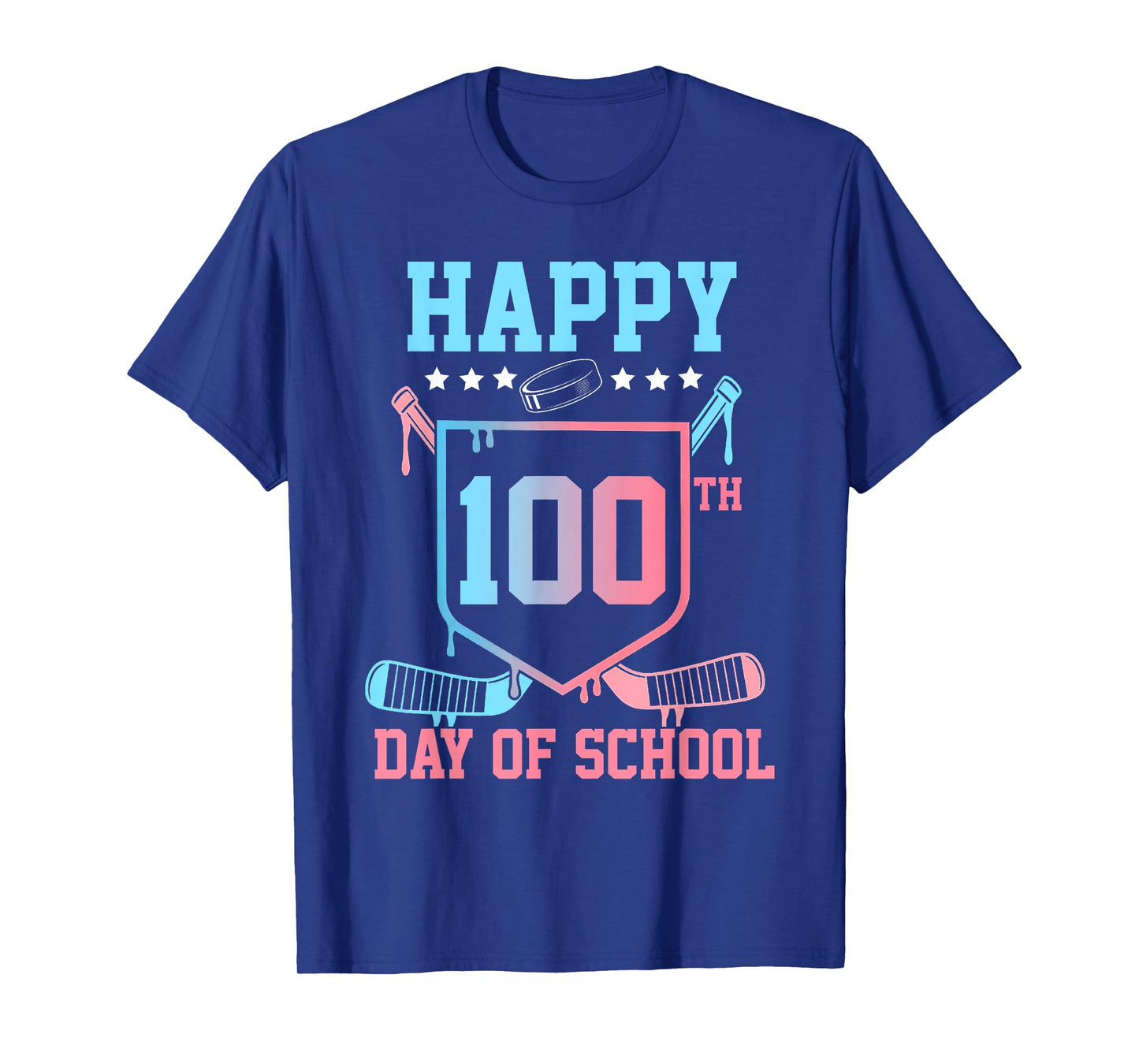 Happy 100th Day of School Boys Kids Hockey Drip 100 Days T-Shirt