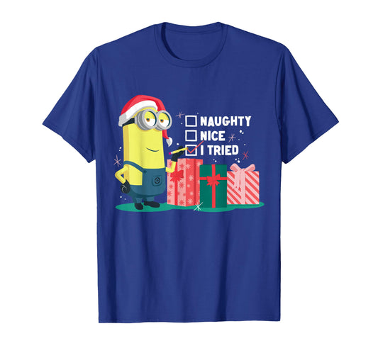 Naughty Nice I Tried Minion Christmas Humor T-Shirt