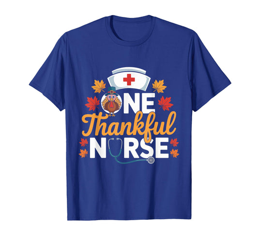 One Thankful Nurse Turkey Thanksgiving Scrub Top Fall Women T-Shirt