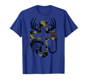Youth Camo Faith Hunting Fishing Cross Hook Christian Jesus T-Shirt
