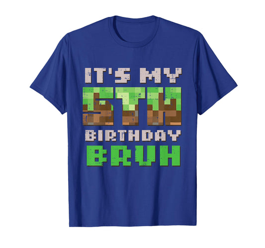 Kids Its My 5th Birthday Bruh Pixel Gamer 5 Bday Gaming Boys Kids T-Shirt