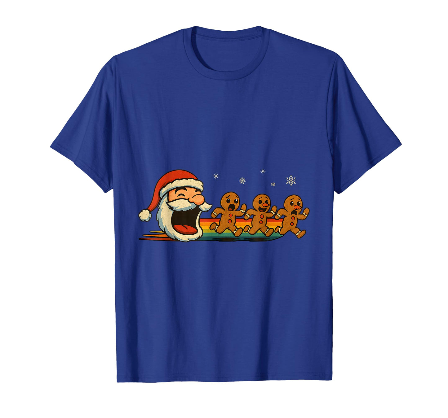Retro Santa Chasing Gingerbread Funny Christmas T-Shirt