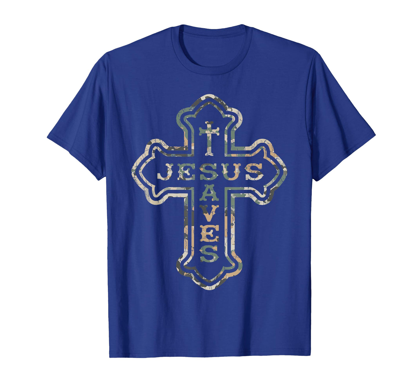 Vintage Camo Jesus Saves Cross Subtle Christian Religious T-Shirt