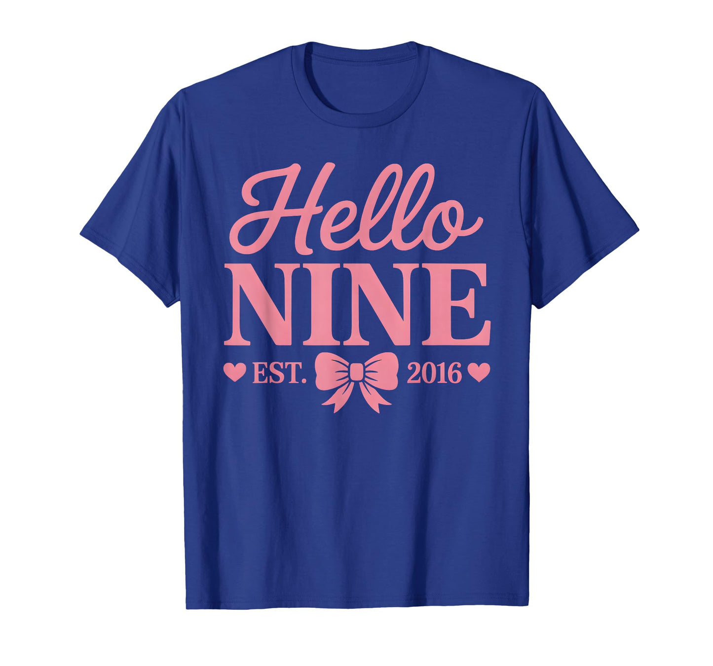 Hello Nine Est 2016 Coquette Bow 9th Birthday Girls Kids T-Shirt