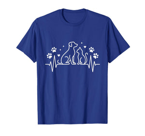 Veterinary Heartbeat Dog Cat Line Art Vet Tech T-Shirt