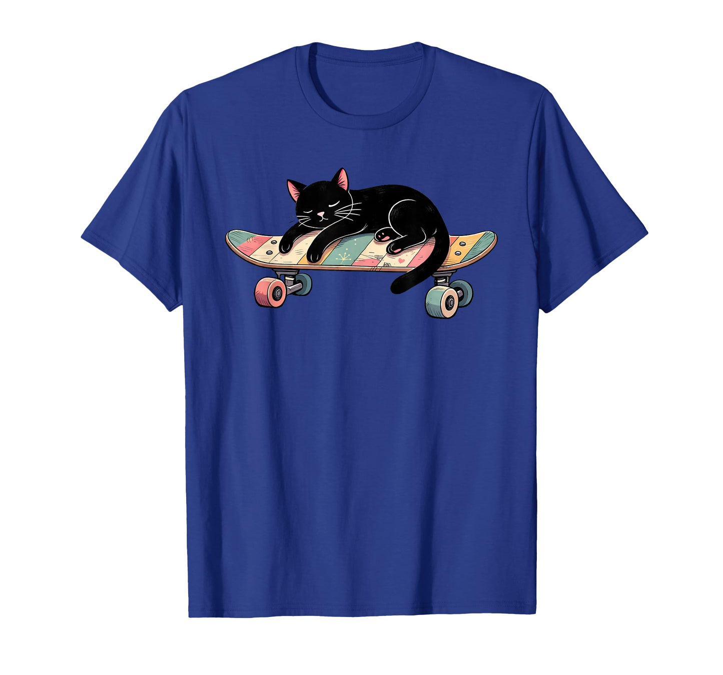 Funny Black Cat Sleeping On A Skateboard Skateboarding T-Shirt