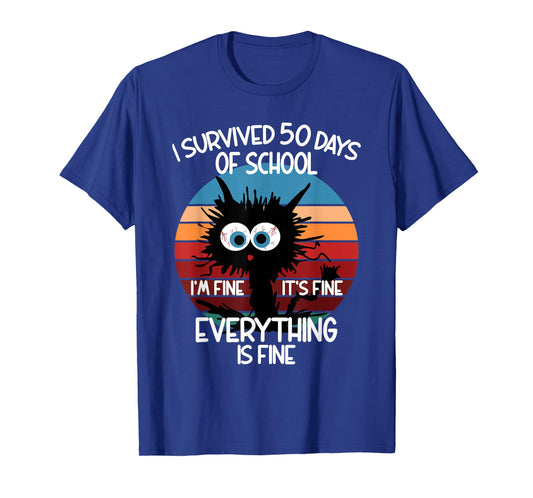 50th Day School Cat I Survived 50 Days of School T-Shirt