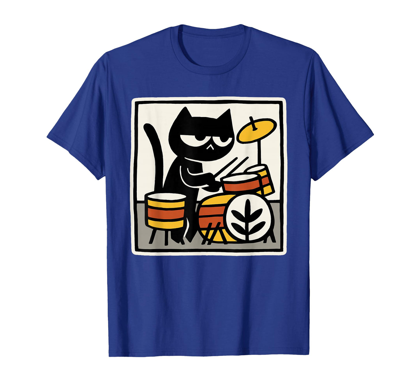 Black Cat Drummer Folk Art Drums Drumming Illustration T-Shirt