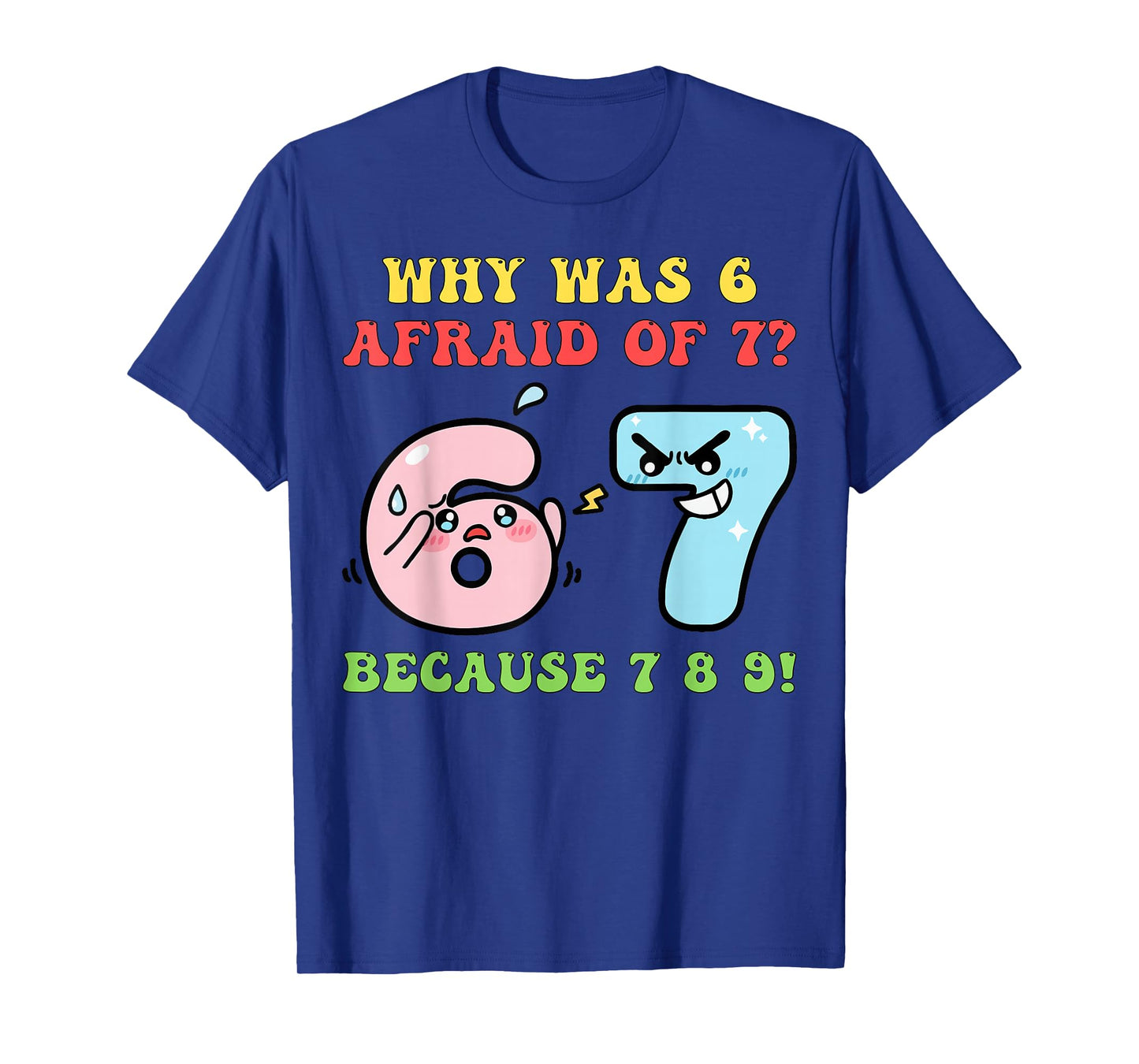 Funny STEM Math Jokes Puns Why was Six 6 Afraid of Seven 7 T-Shirt