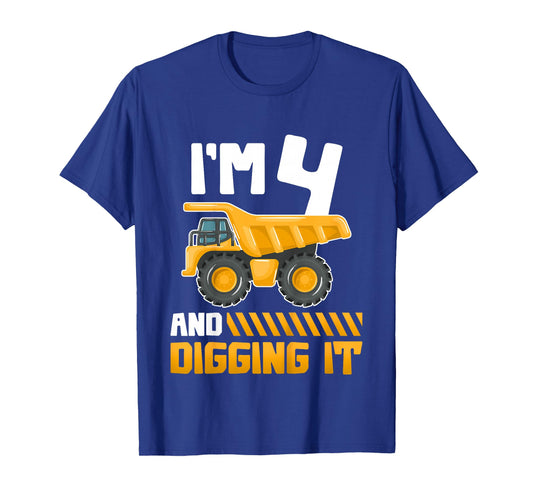 Four 4yr 4th Birthday Construction Boys Girls 4 Years Old T-Shirt