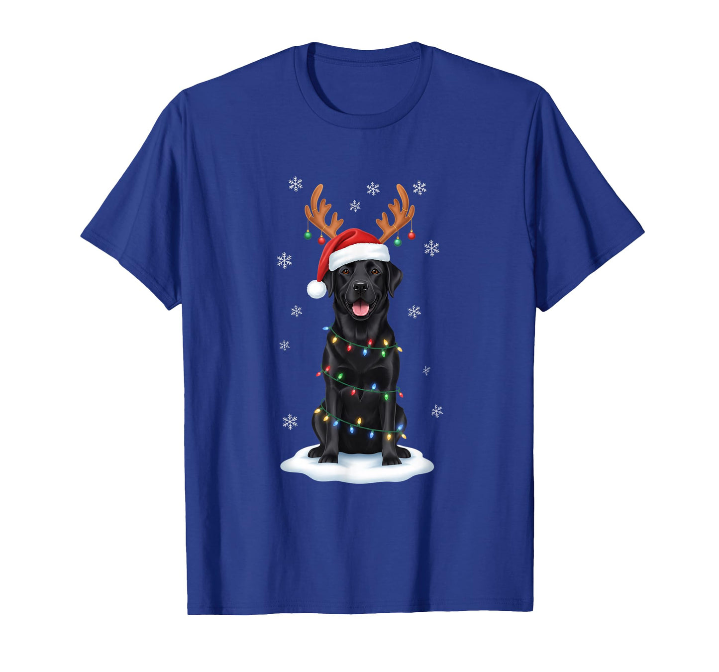 Christmas Black Lab Santa Reindeer Lights Merry Xmas Dog Mom T-Shirt