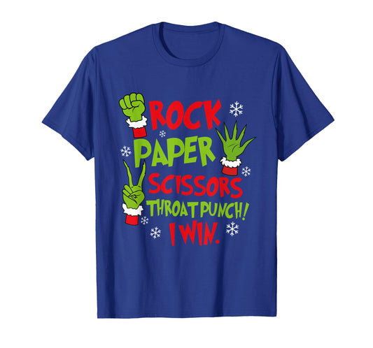 Rock Paper Scissors Throat Punch I Win Funny Christmas T-Shirt