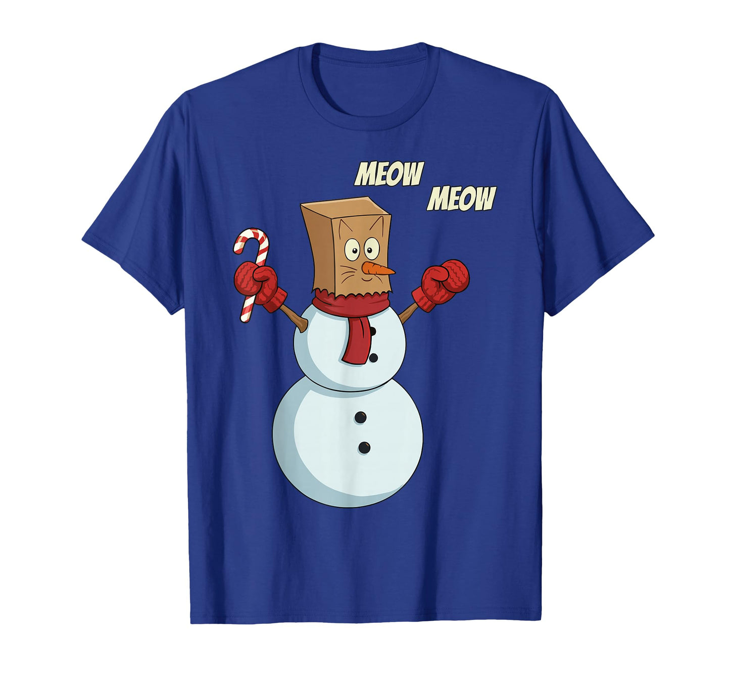 Christmas Snowman Cat Meow Funny Men Women Christmas T-Shirt