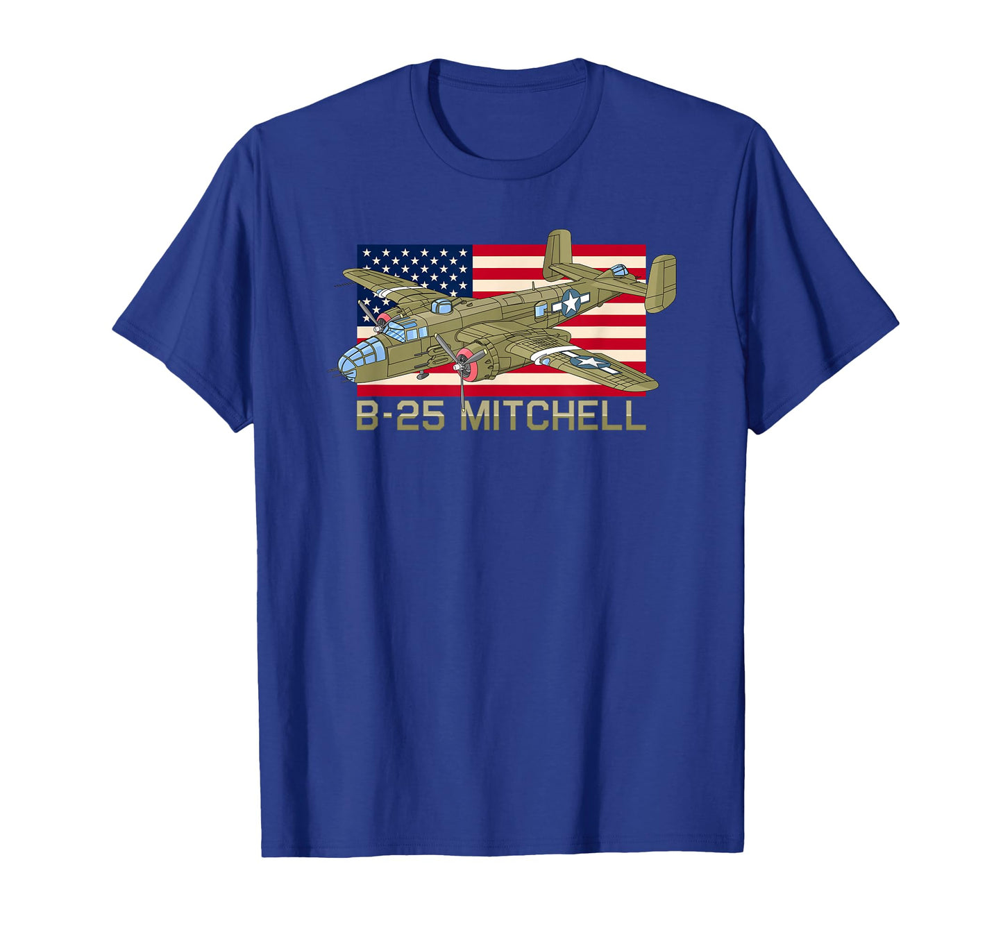B-25 Mitchell WW2 Bomber Plane Patriotic USA Flag T-Shirt