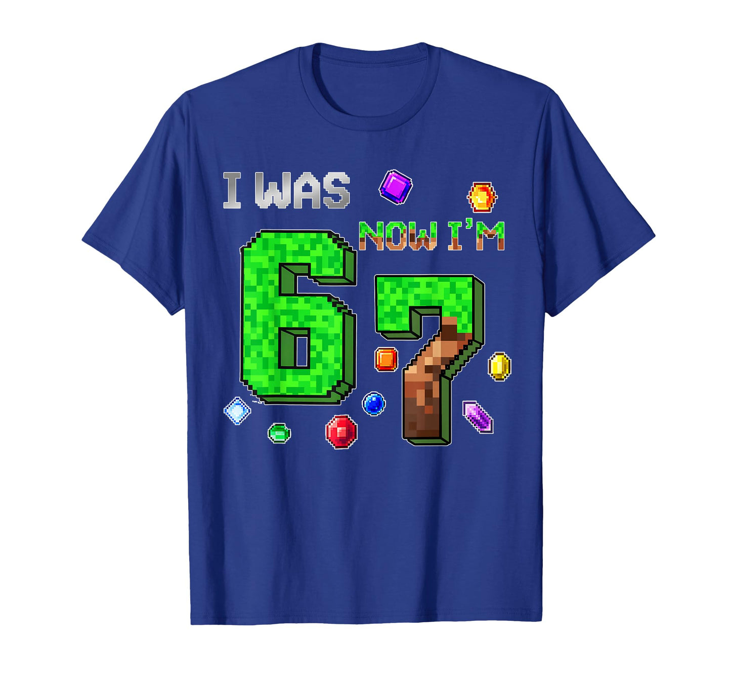 I was 6 Now I'm 7 Year Old 7th Birthday Boy Pixel Block T-Shirt