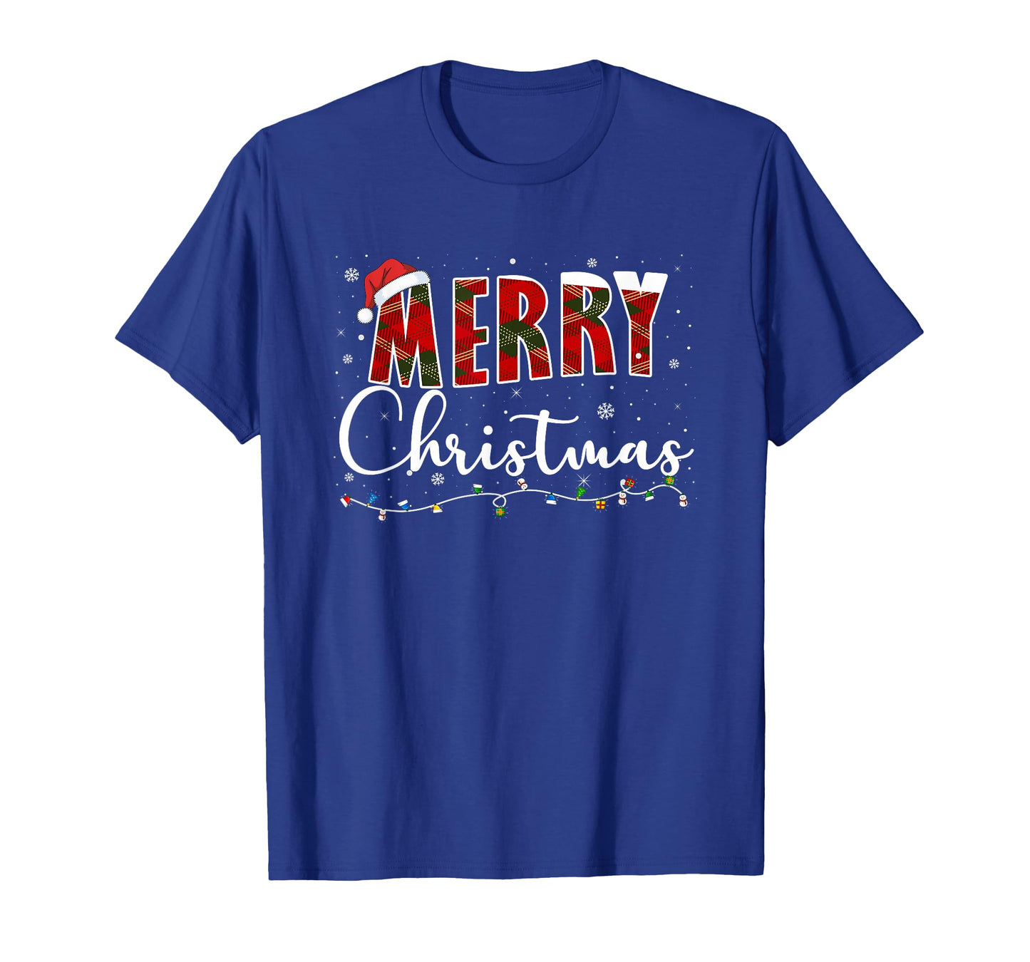 Merry Christmas Lights, Red Santa Hat Xmas Family Men Women T-Shirt