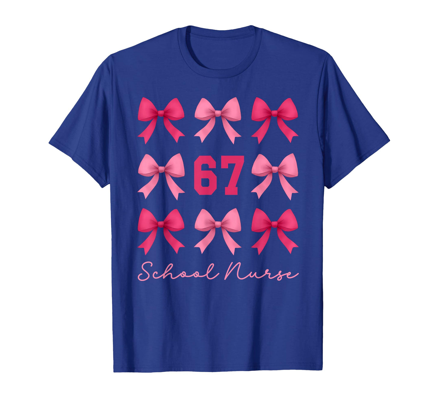67 School Nurse Meme Pink Coquette Bows Funny Six Seven T-Shirt