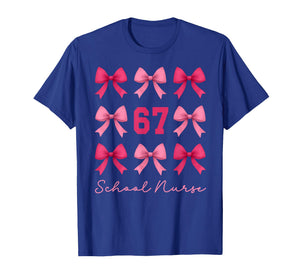 67 School Nurse Meme Pink Coquette Bows Funny Six Seven T-Shirt