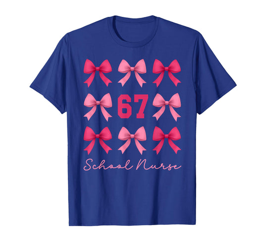 67 School Nurse Meme Pink Coquette Bows Funny Six Seven T-Shirt