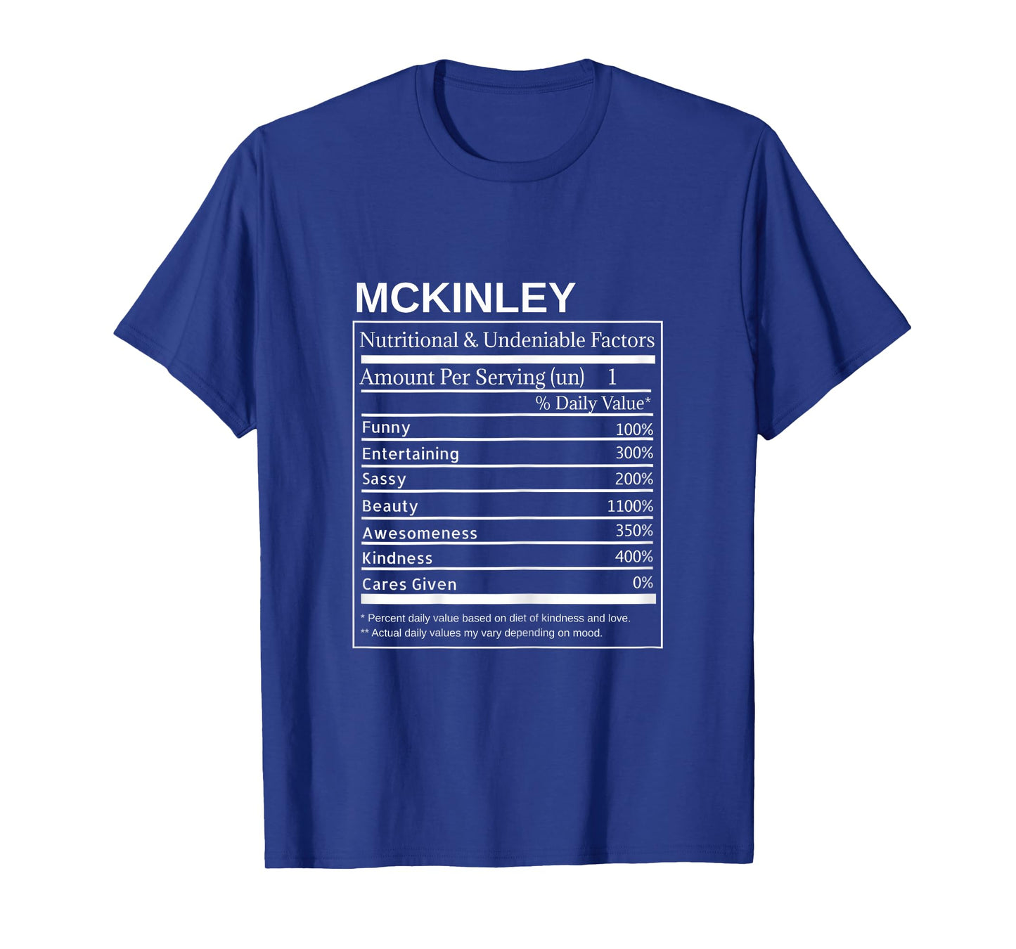 Mckinley Nutrition Facts Funny Sarcastic Personalized Name T-Shirt