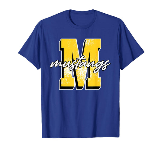 Yellow Mustang Pride School Spirit Game Day Mustangs Letter T-Shirt