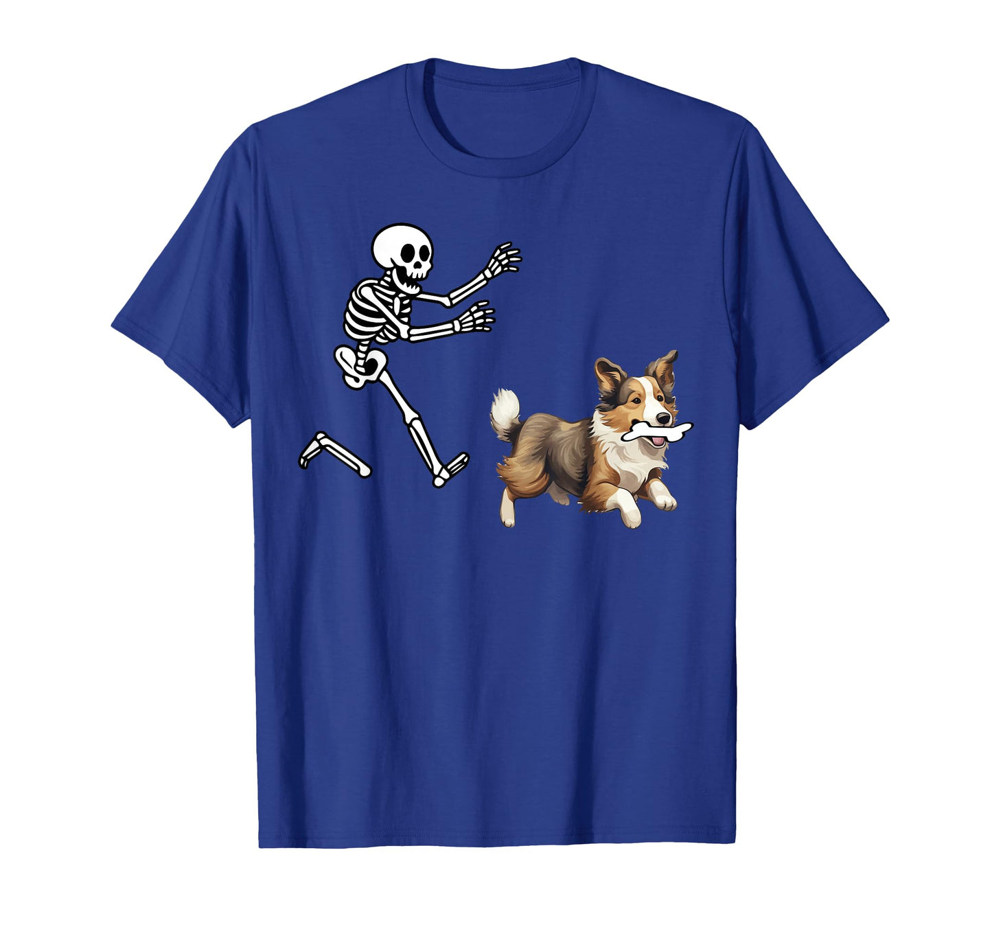 Funny Sheltie Running Skeleton Halloween T-Shirt