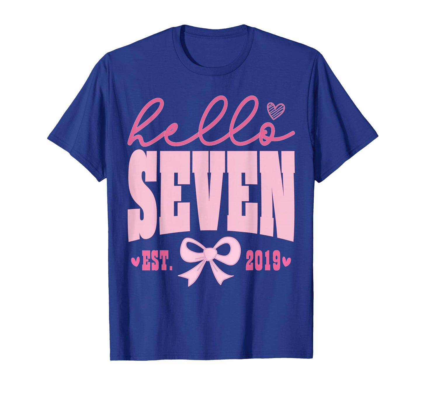 Hello Seven Est 2019 Cute Coquette Bow 7th Birthday Girls T-Shirt