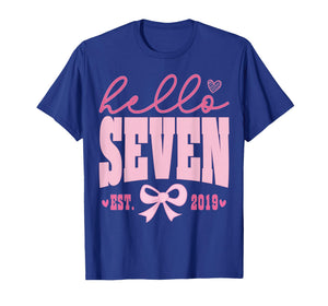 Hello Seven Est 2019 Cute Coquette Bow 7th Birthday Girls T-Shirt