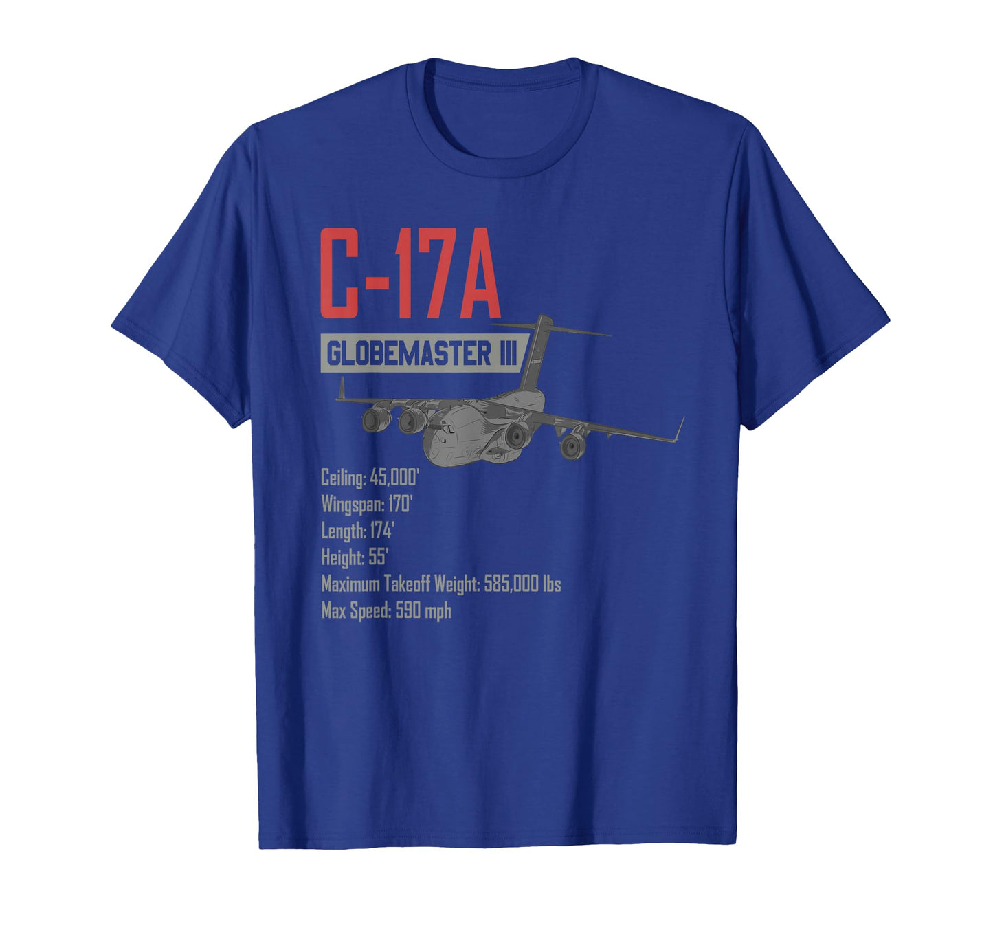 American C17A Globemaster Military Heavy Transport Aircraft T-Shirt