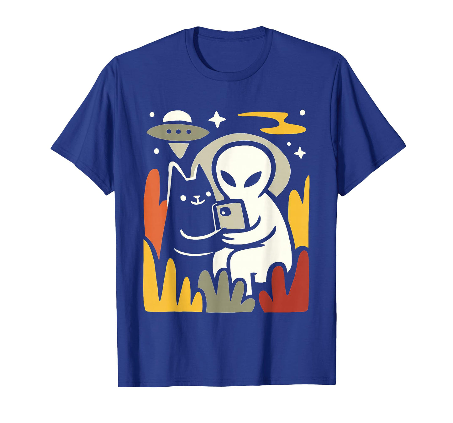 Alien and Cat Selfie Art – Funny UFO Space Illustration T-Shirt