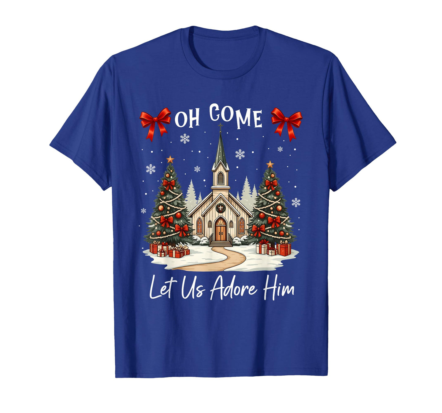 Oh Come Let Us Adore Him Jesus Christmas Xmas Tree Holiday T-Shirt
