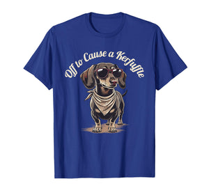 Funny Dachshund Off to Cause A Kerfuffle Retro Wiener Dog T-Shirt
