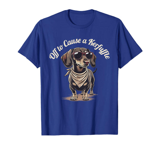 Funny Dachshund Off to Cause A Kerfuffle Retro Wiener Dog T-Shirt