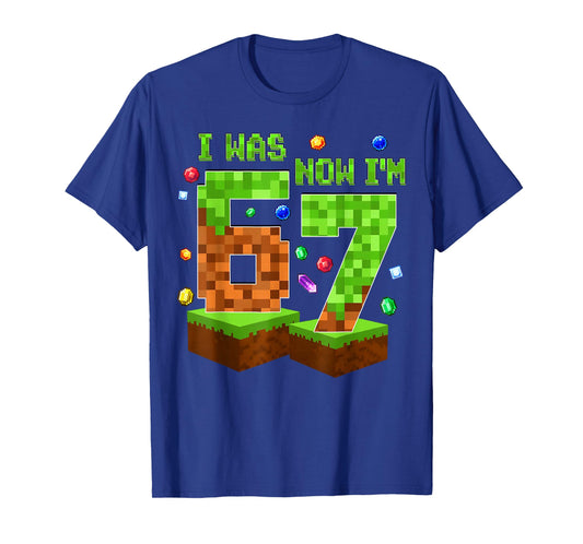 7 Year Old Pixel Birthday Boy I was 6 Now I'm 7 Funny Meme T-Shirt