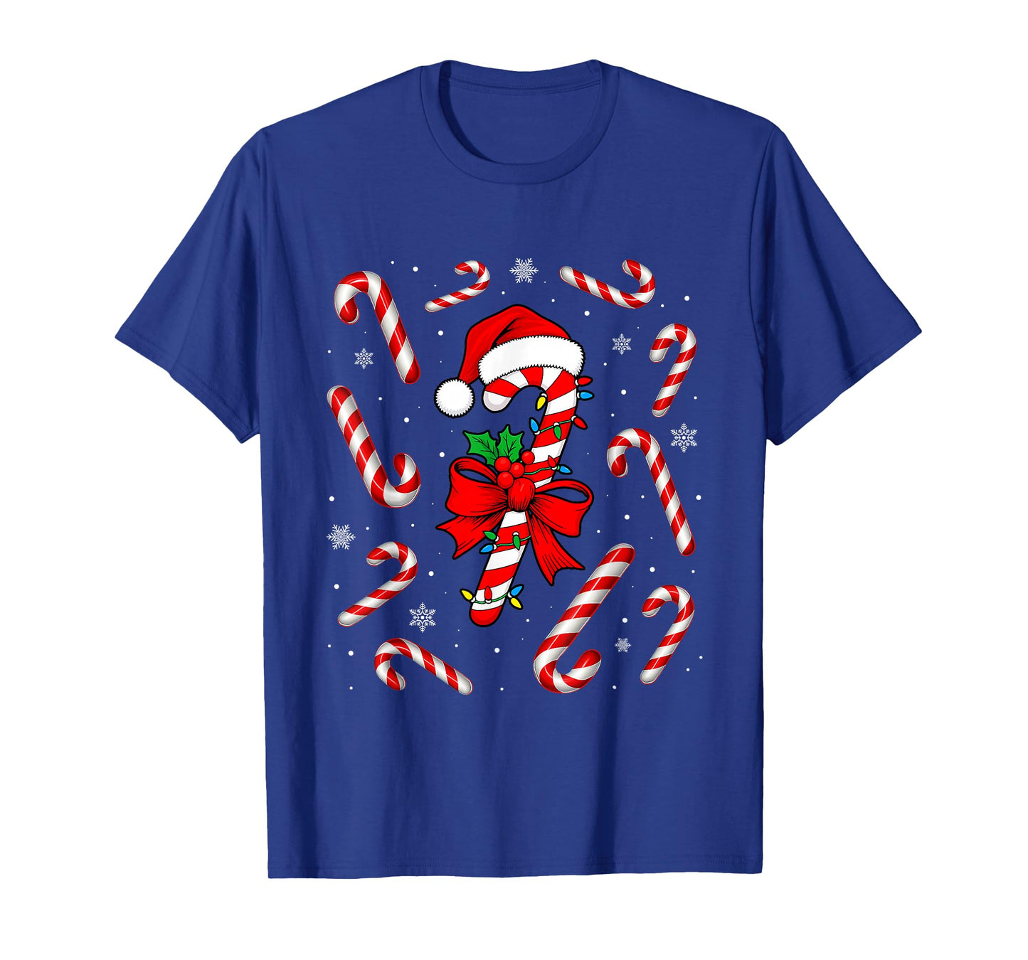 Funny Red and White Candy Cane Xmas Lights Santa Christmas T-Shirt